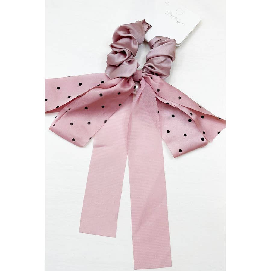 Polkadot Mix Satin Ponytail Bow Hair Scrunchies