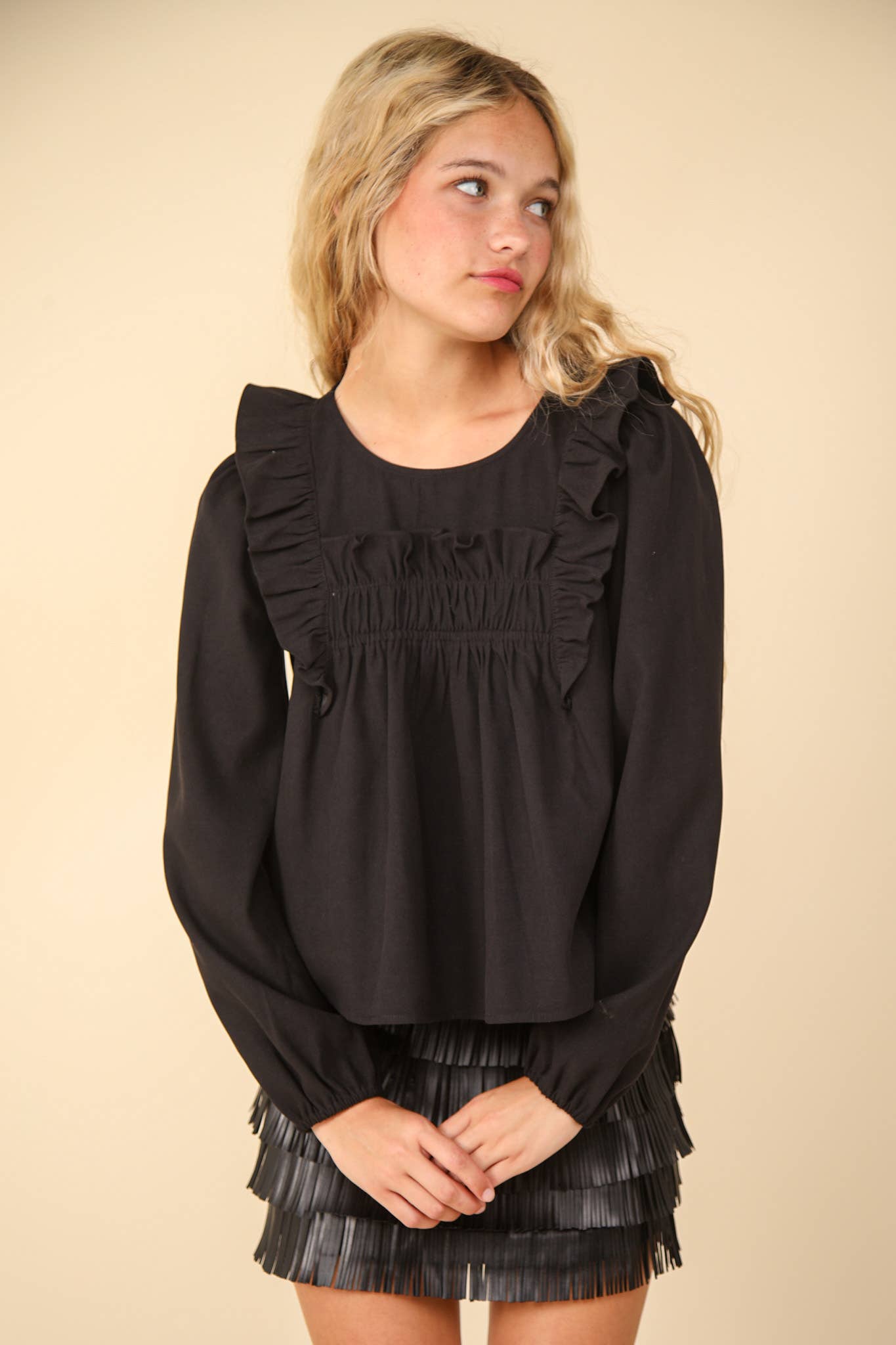Casual Ruffle Shoulder Woven Blouse Top