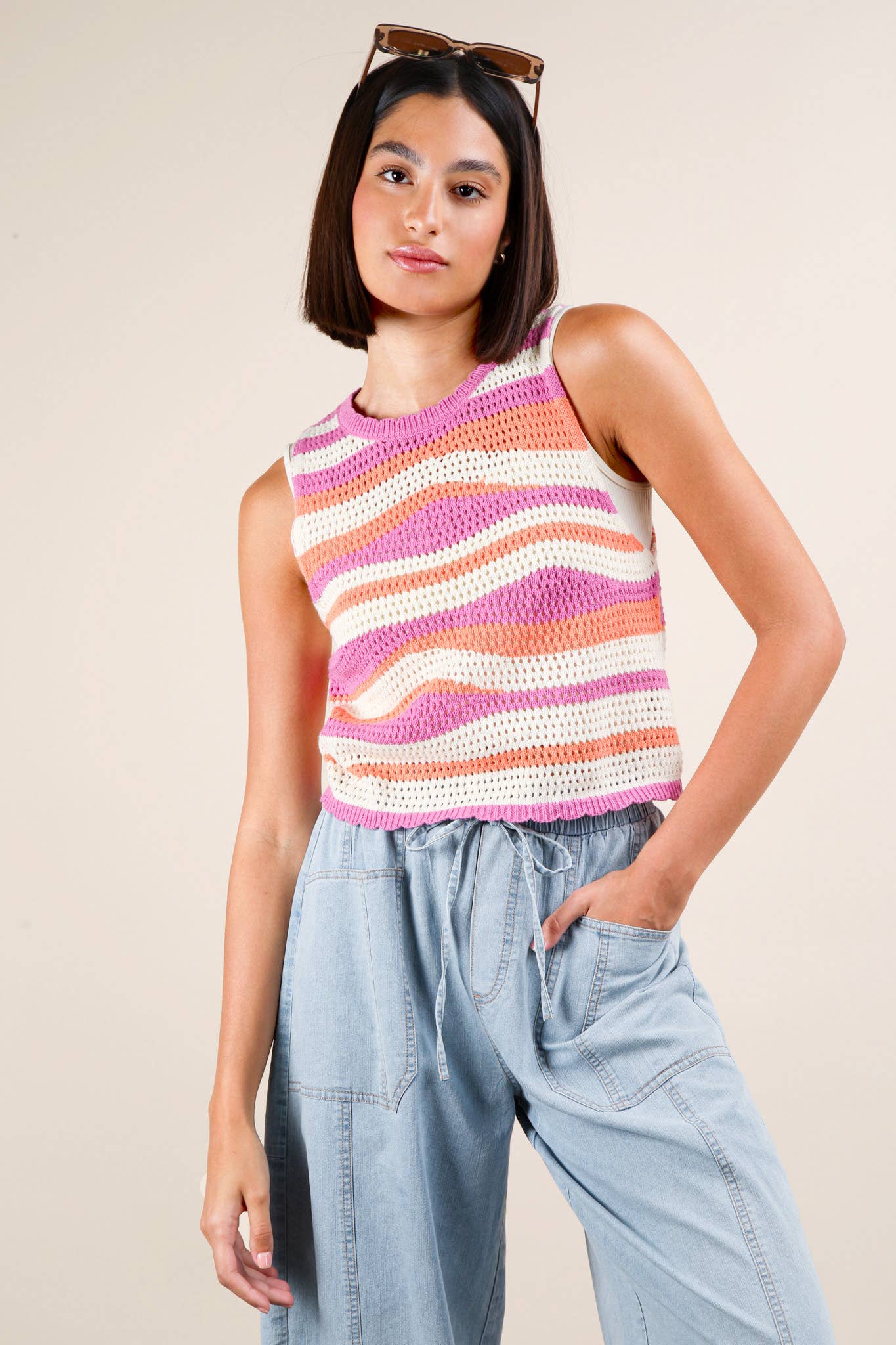 Multi Color Stripe Knit Crop Sweater Top