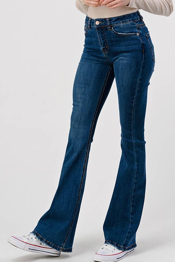 Dark Wash - Mid Rise Classic Flare Jeans
