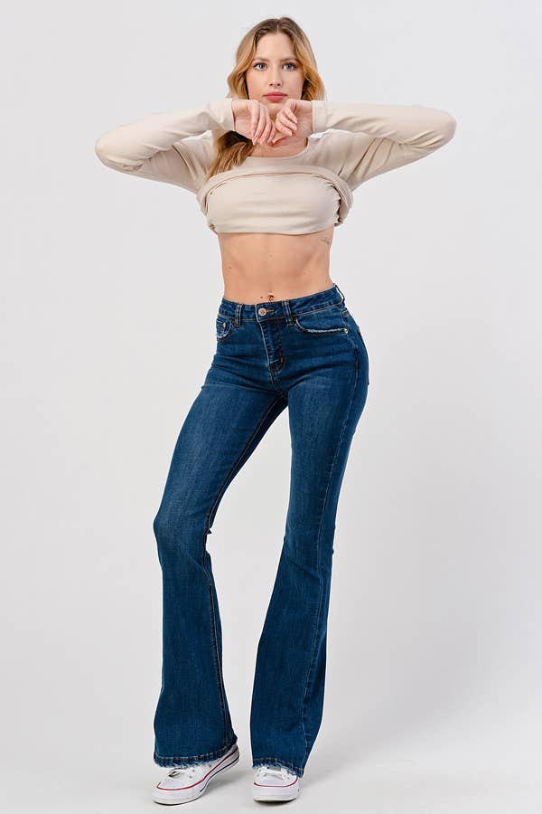 Dark Wash - Mid Rise Classic Flare Jeans