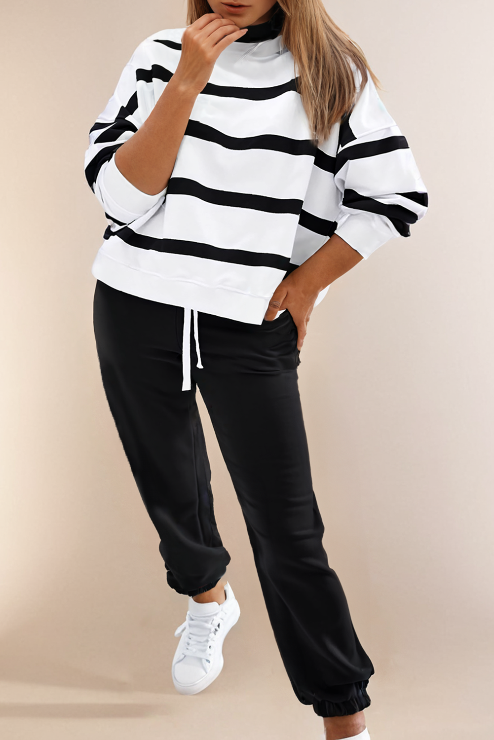 Striped Drop Shoulder Pullover and Jogger Pants Set