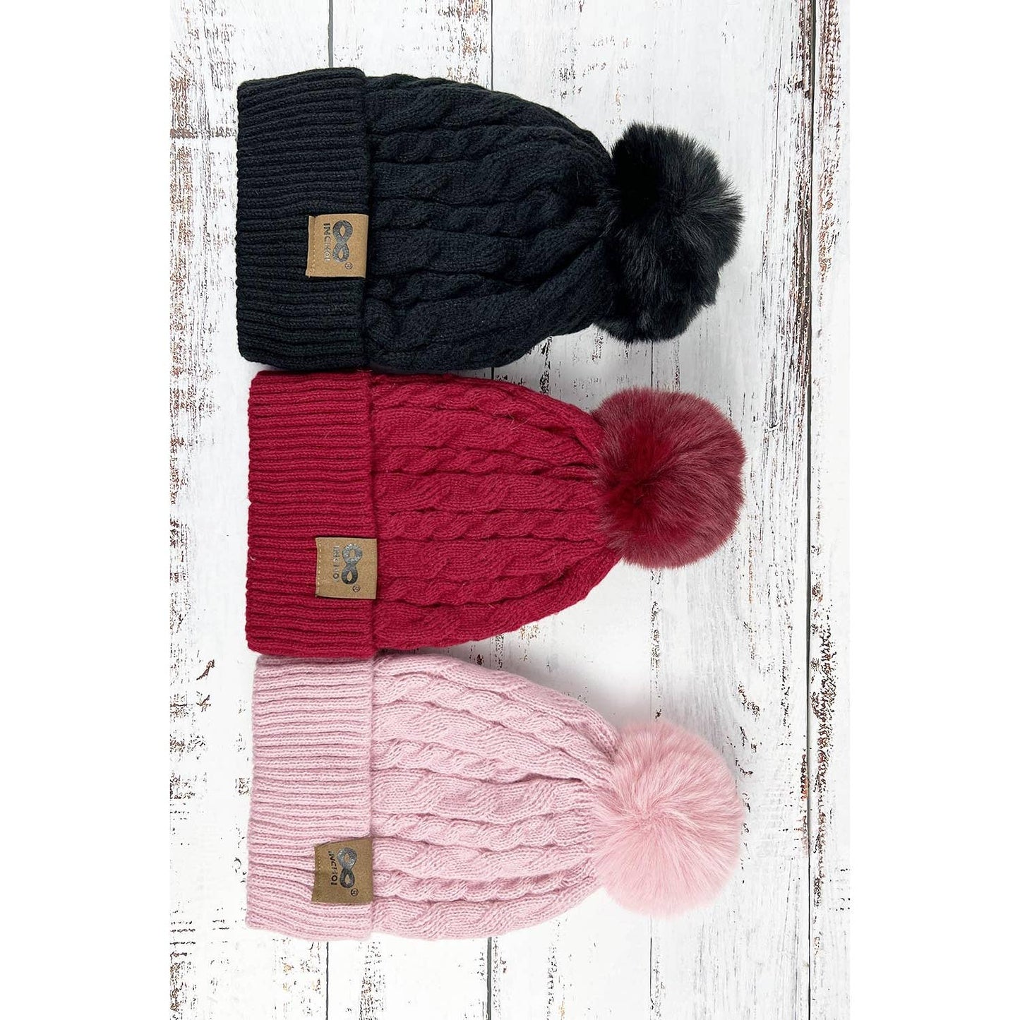 WINTER COLOR KNITTED BEANIE HAT WITH POMPOM