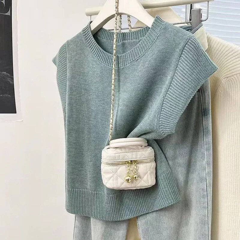 Solid Color Knit Short Sleeve T-Shirt