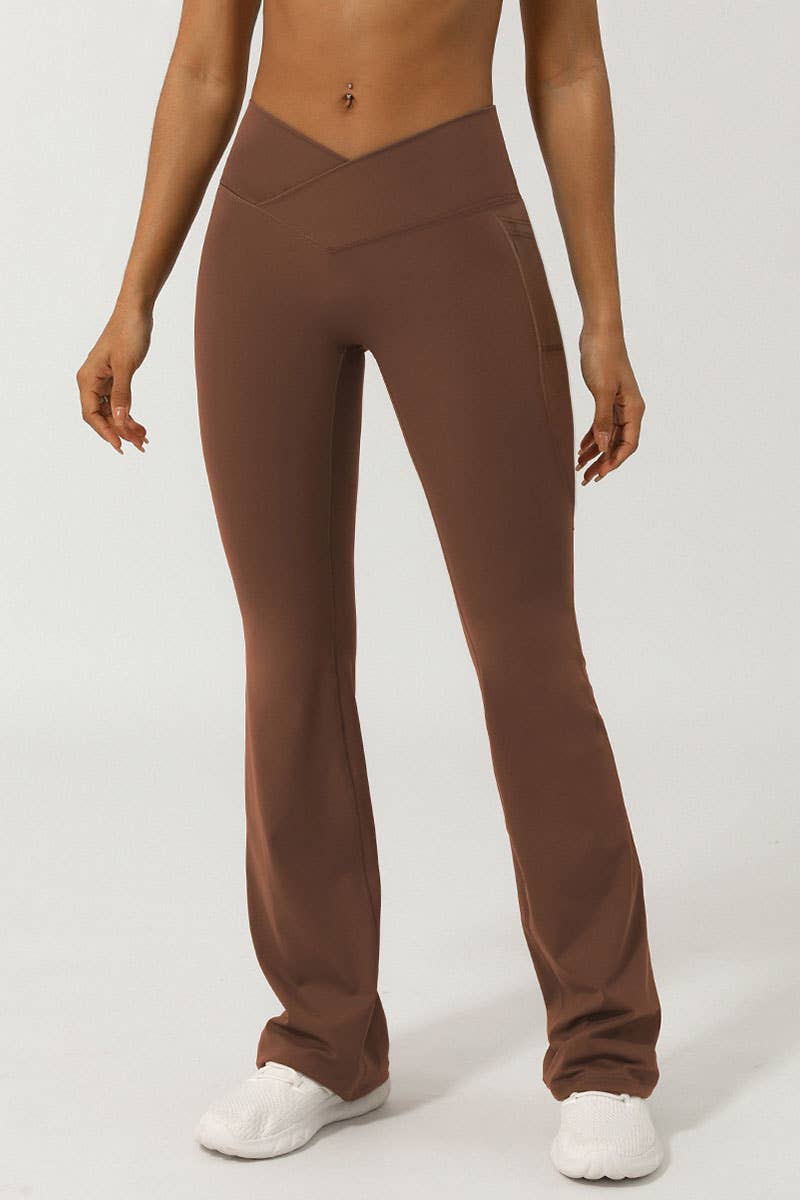 Pink active wear cross waist band wide leg active pants