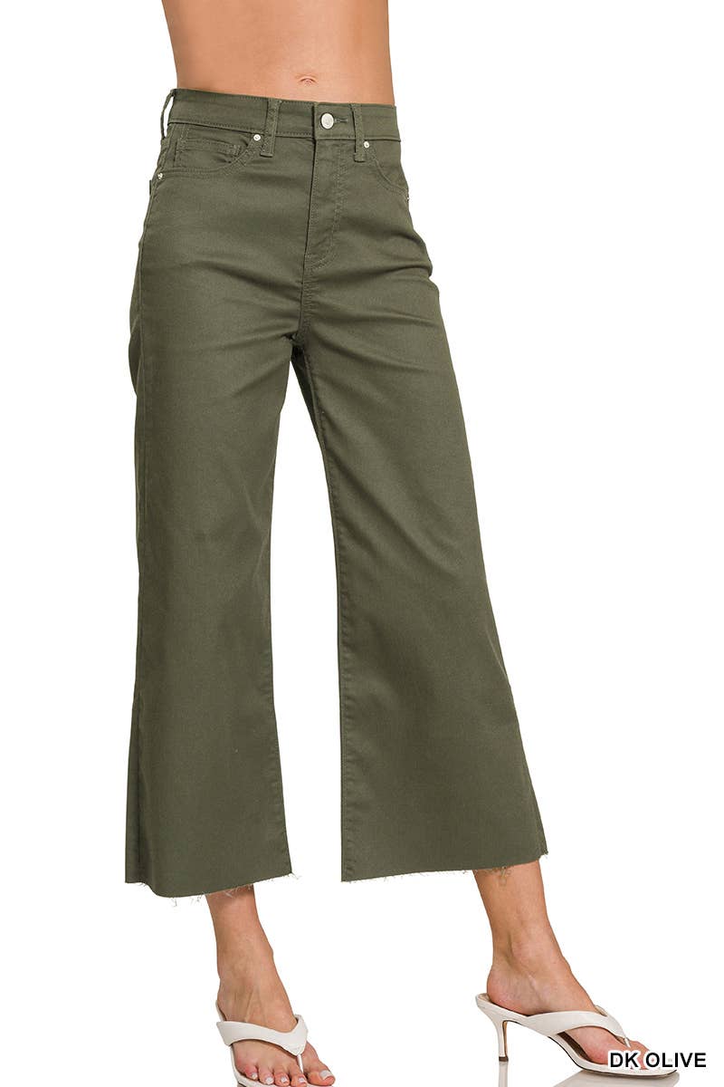 High Rise Flare Cropped Color Denim Pants