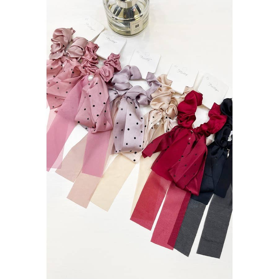 Polkadot Mix Satin Ponytail Bow Hair Scrunchies