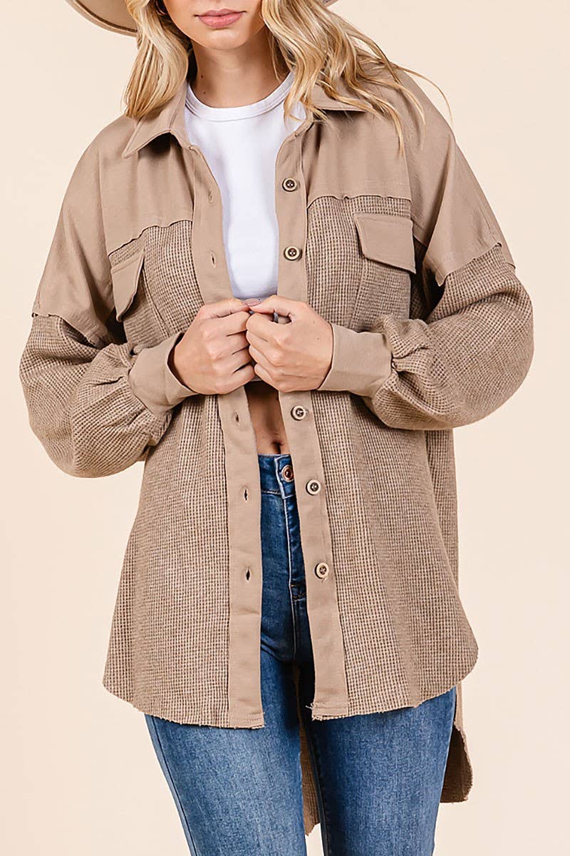WAFFLE KNIT CONTRAST SHIRT JACKET