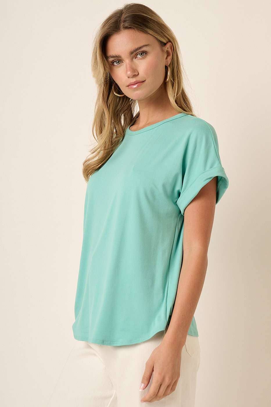 DTY ROUND NECK DOLMAN SHORT SLEEVE KNIT TOP