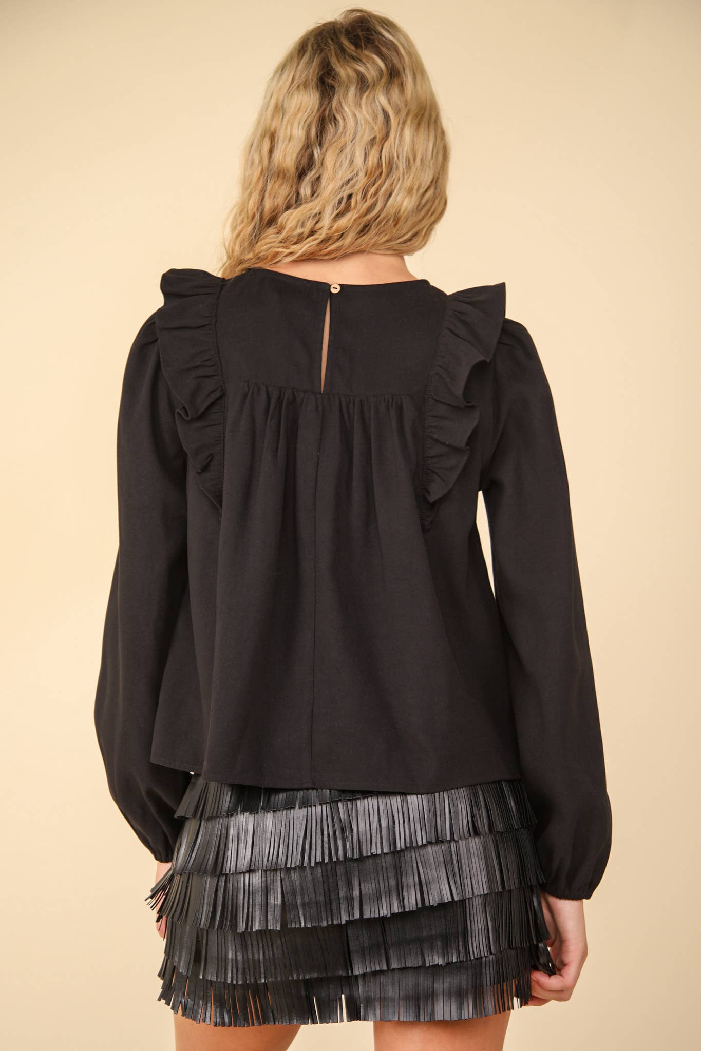Casual Ruffle Shoulder Woven Blouse Top