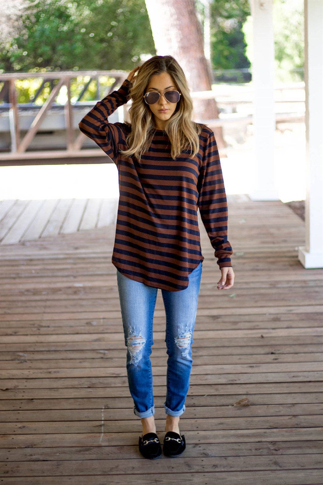 Long Sleeve Thick Stripe Gradie Top | S-3X
