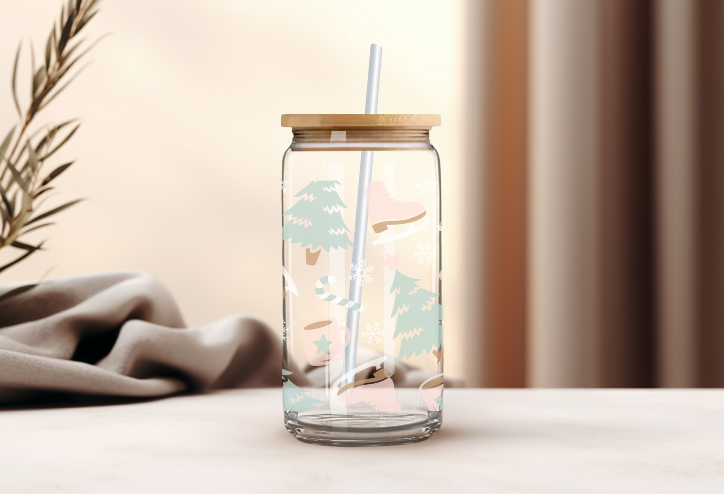 16 Oz Glass Can- Winter Themed Cup, Gifts for Her