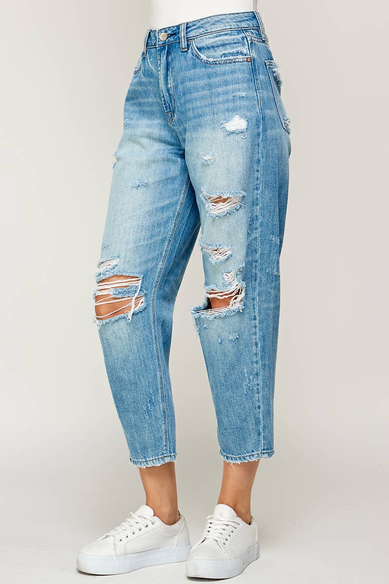 Light Wash - Distressed Mom Jeans