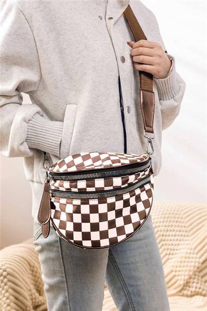 `.Double Zip Crescent Sling Bum Bag