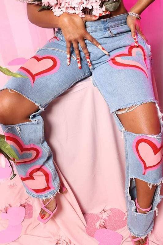 Heart cutout ripped denim jeans