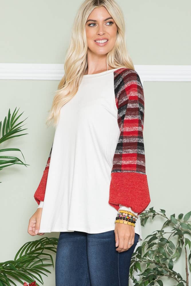 IVORY RED LONG SLEEVE TOP