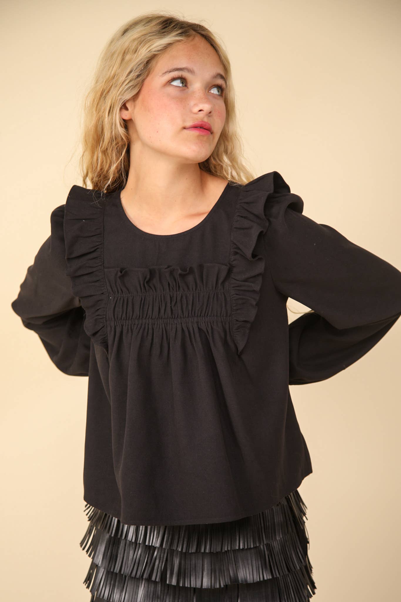 Casual Ruffle Shoulder Woven Blouse Top