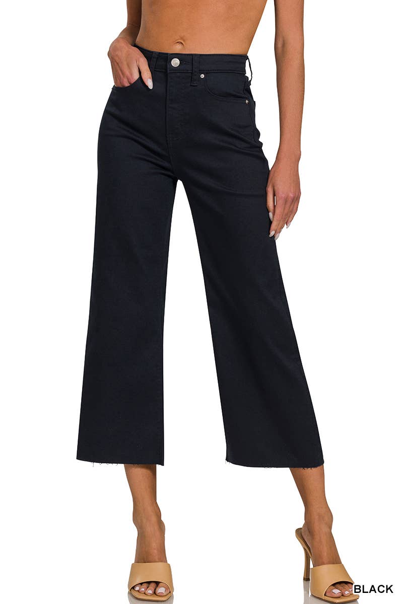 High Rise Flare Cropped Color Denim Pants