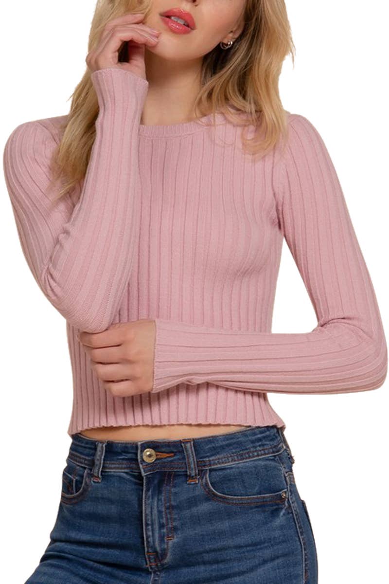 Long Sleeve Crew Neck Rib Sweater