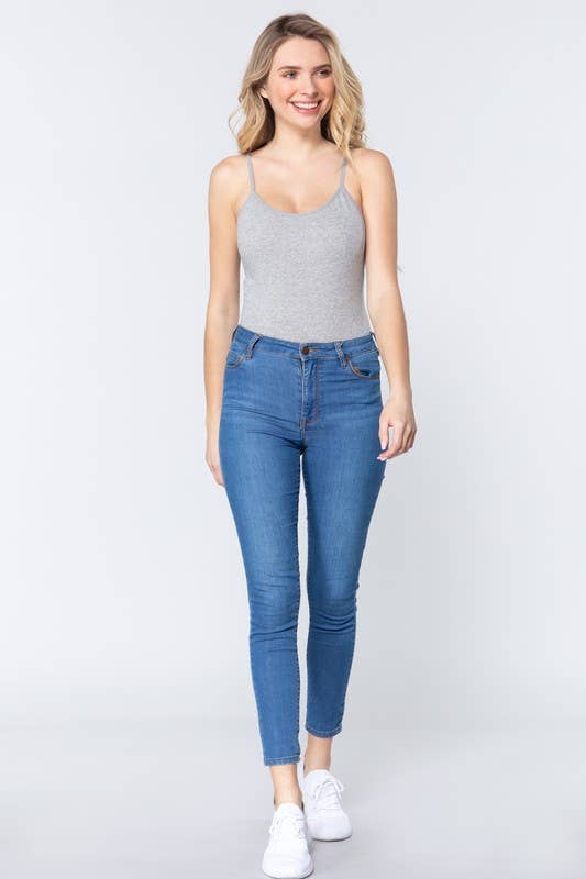 Solid Cami Bodysuit with Adjustable Spaghetti Straps