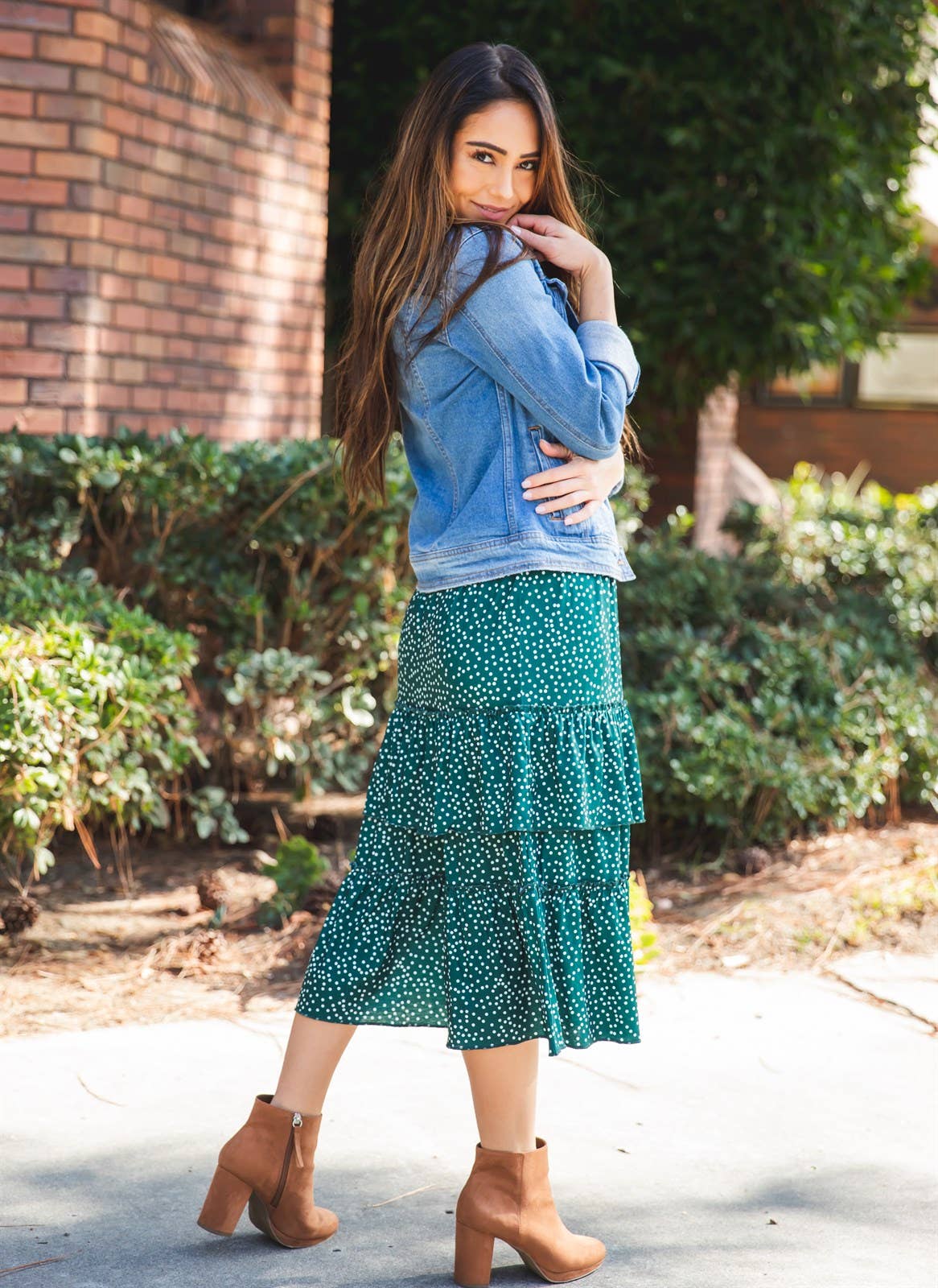 Ruffle Tiered Midi Raven Skirt