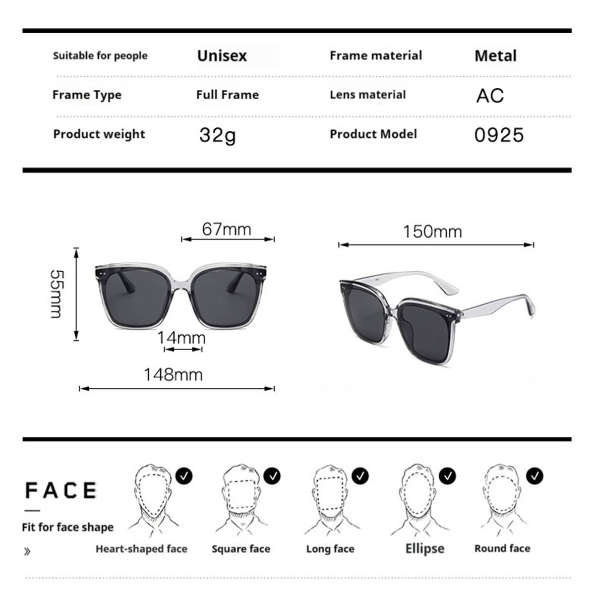RETRO SUNSCREEN BIG FRAME THIN SUNGLASSES