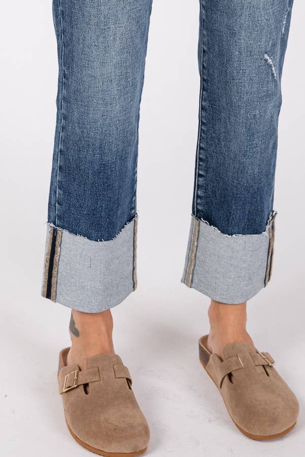 HIGH RISE STRETCH SLIM STRAIGHT W/ CUFFED HEM
