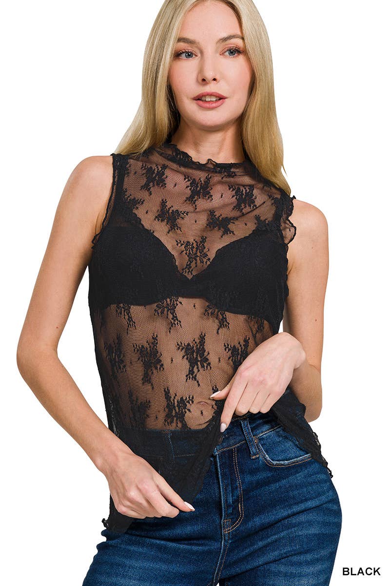 ..Lace See Through Layering Top As shown