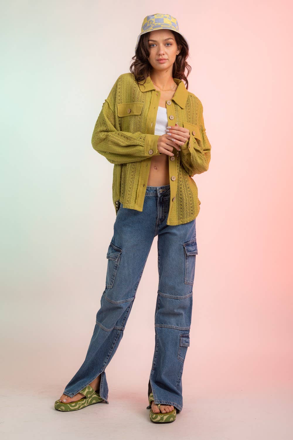 Lace Crochet Button Down Sheer Shacket