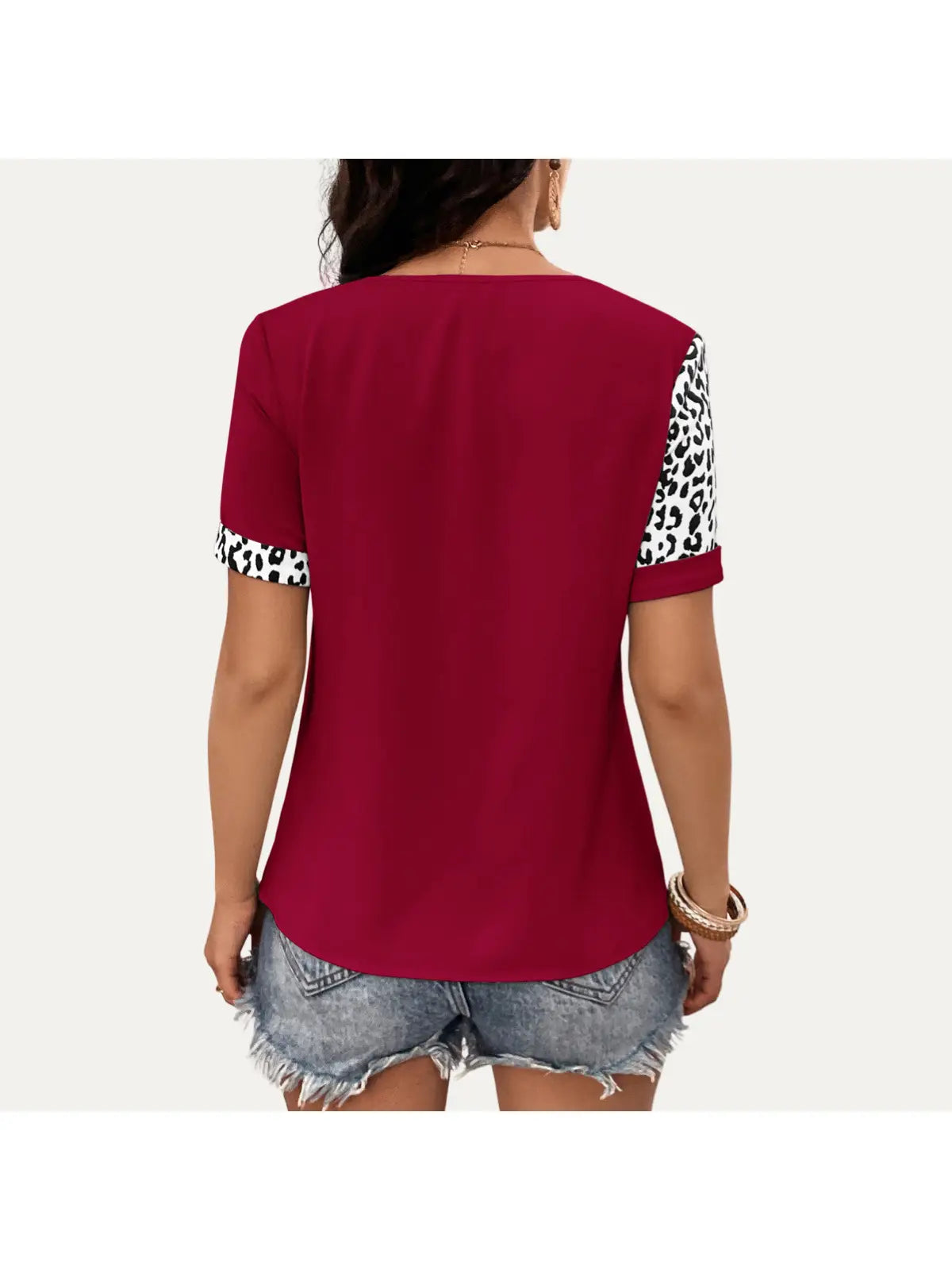Leopard Print Color Block Short Sleeve