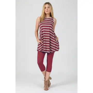 Striped Sleeveless Side Pocket Tunic