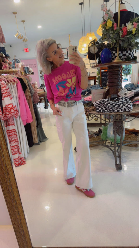 MC5177HW - WHITE - WIDE LEG DENIM PANTS WITH SIDE SPLITS