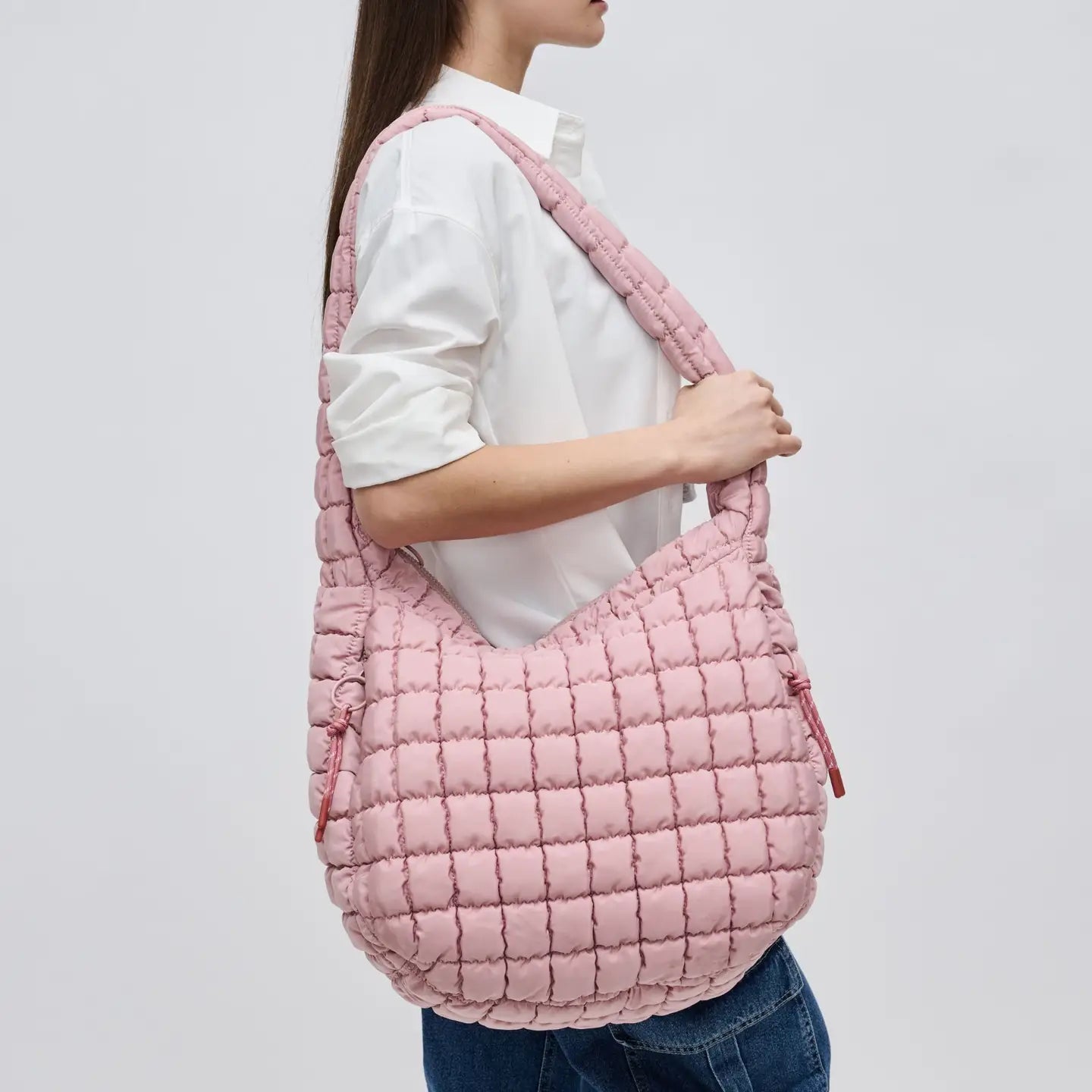 Pink Quilted Puffer Nylon Hobo