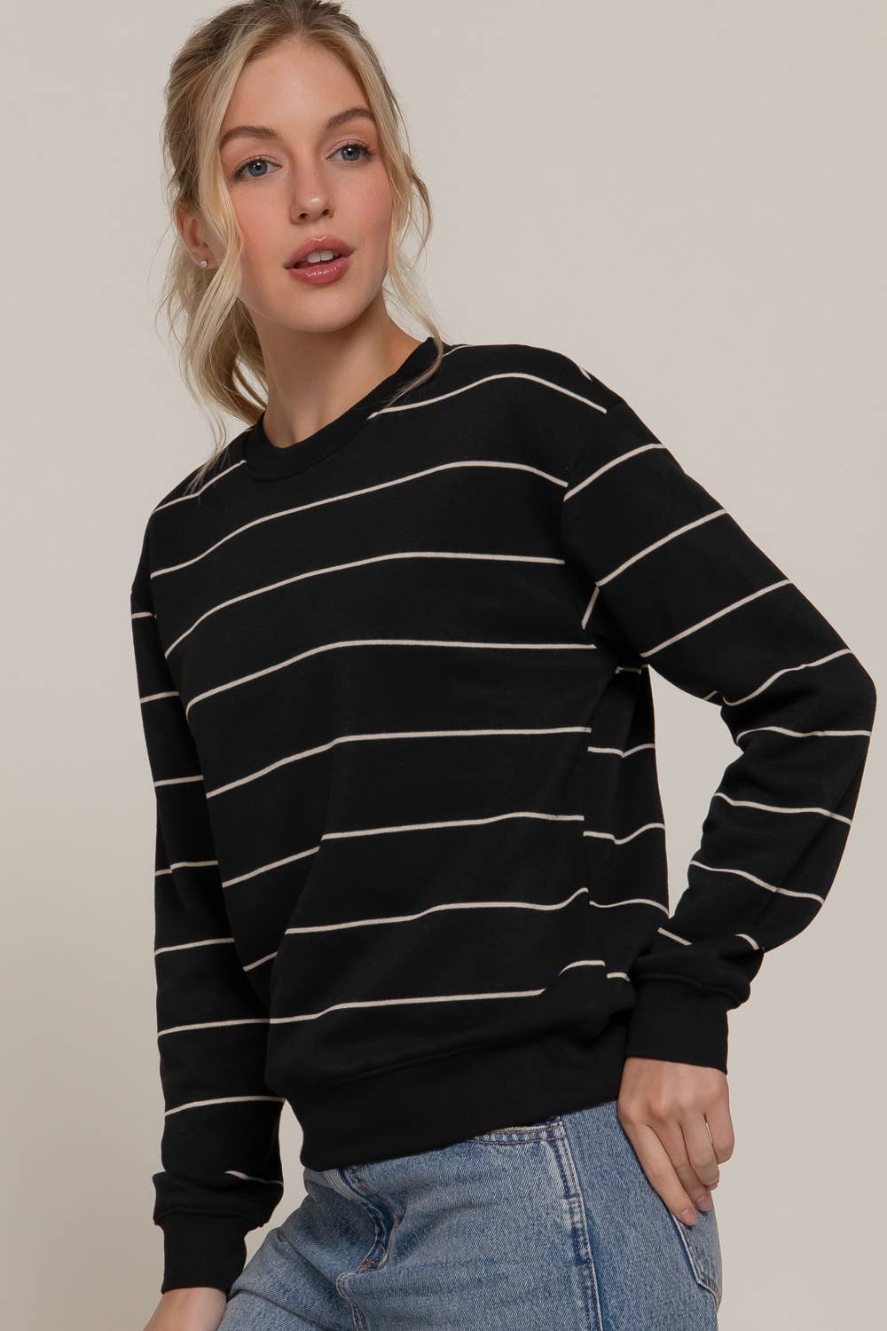 Long Sleeve Engineer Stripe Inner Fleece Sweatshirt
