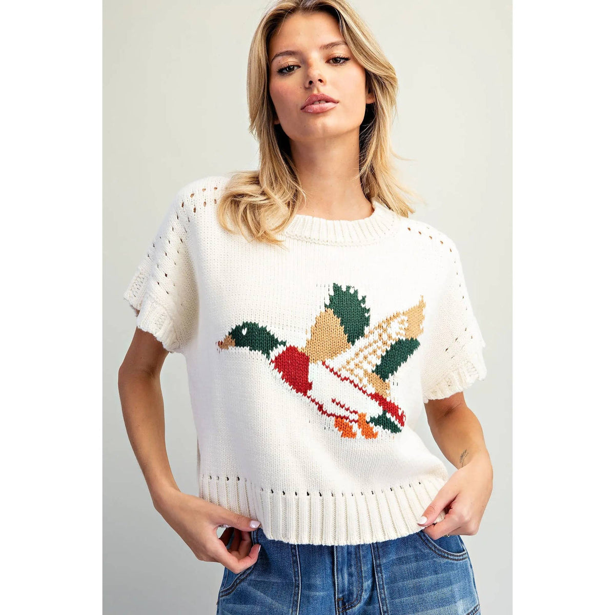 Duck Graphic Short Sleeve Sweater Top