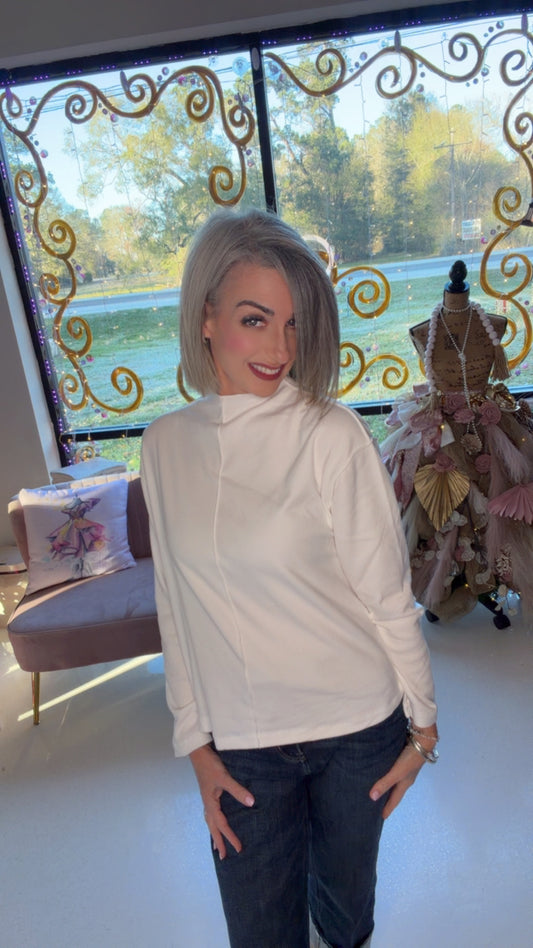 Long Sleeve Visible Overlocked Seams Detail Brushed Rib Top