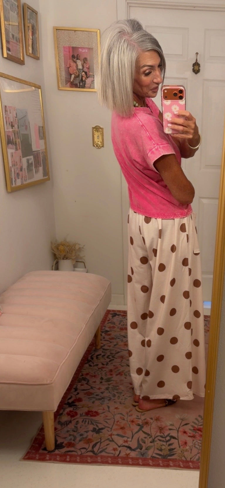 High Waist Wide Leg Polka Dot Pocket Pants