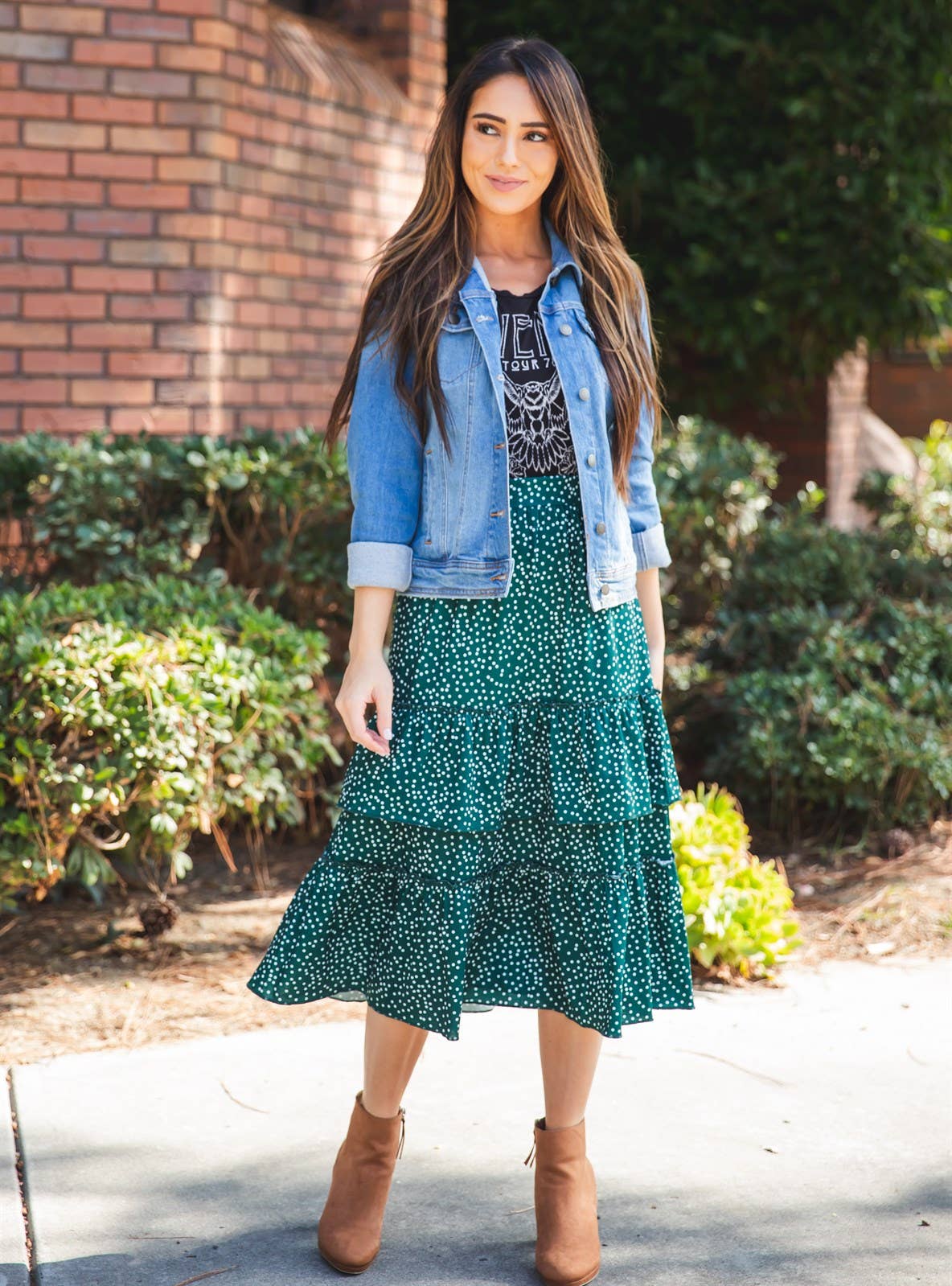 Ruffle Tiered Midi Raven Skirt
