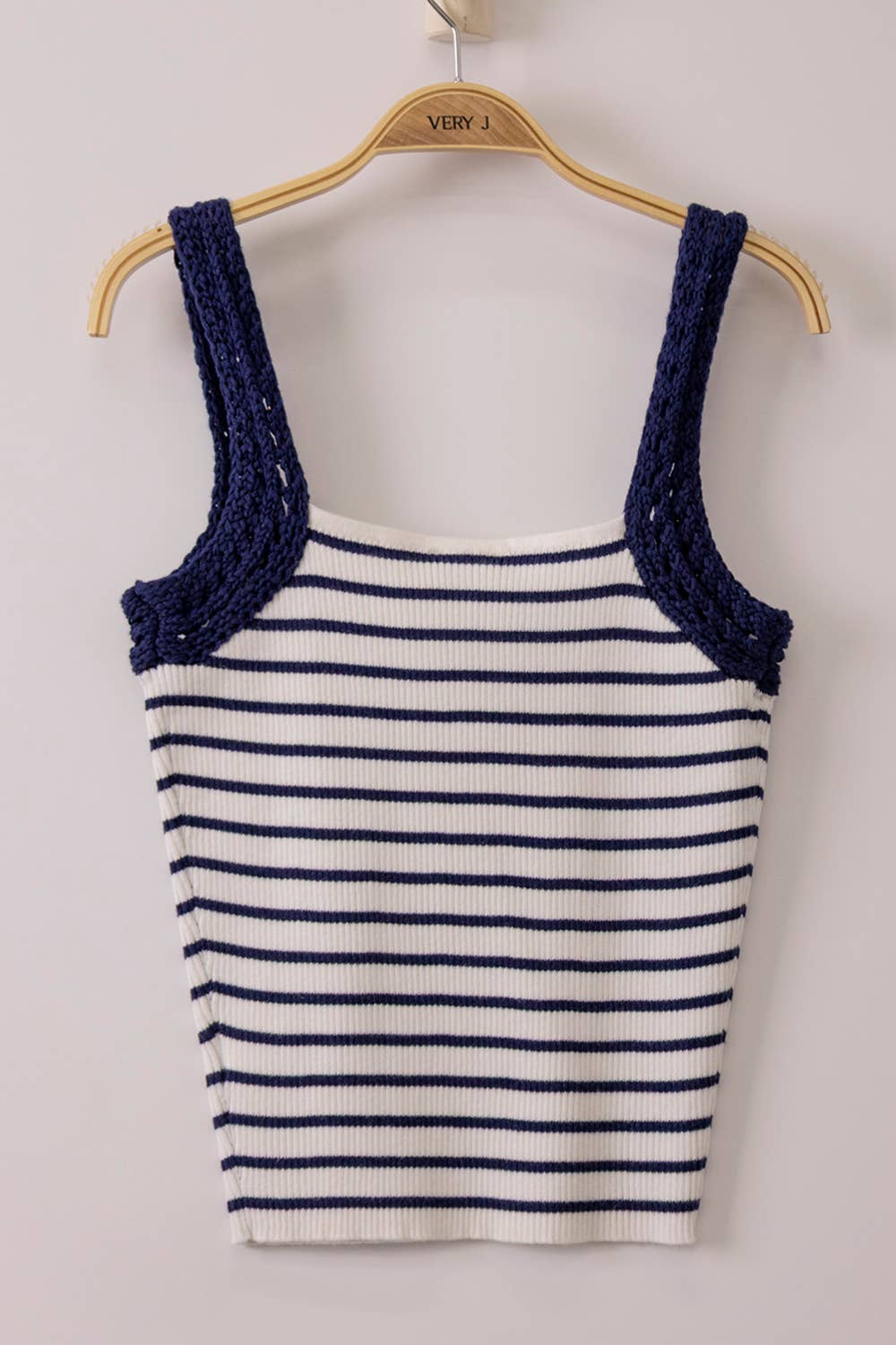 Crochet Sleeve Striped Knit Tank Top