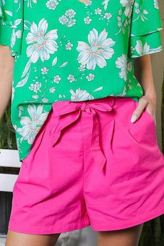 High-Rise Waist Tie 100% Cotton Shorts