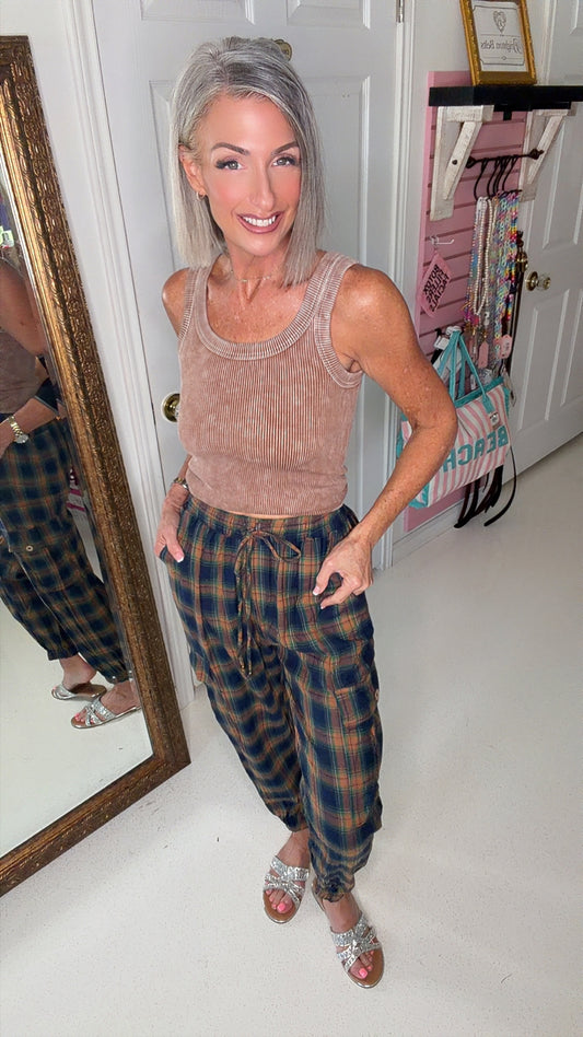 PLAID CARGO JOGGER PANTS