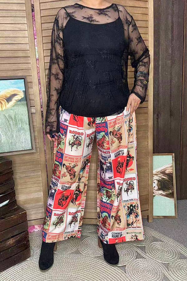 Rodeo western printed wide legs women pant