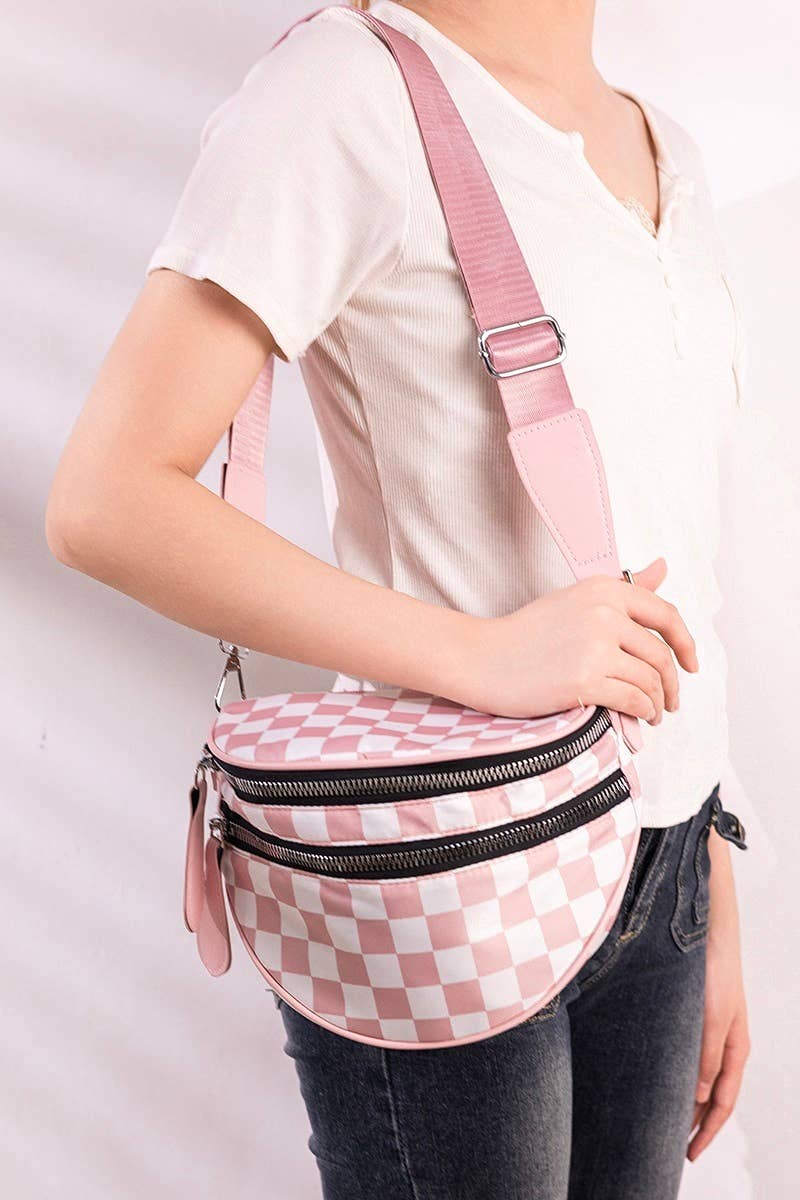 `.Double Zip Crescent Sling Bum Bag