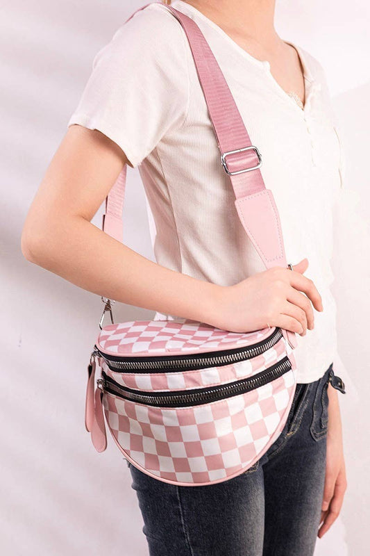 `.Double Zip Crescent Sling Bum Bag
