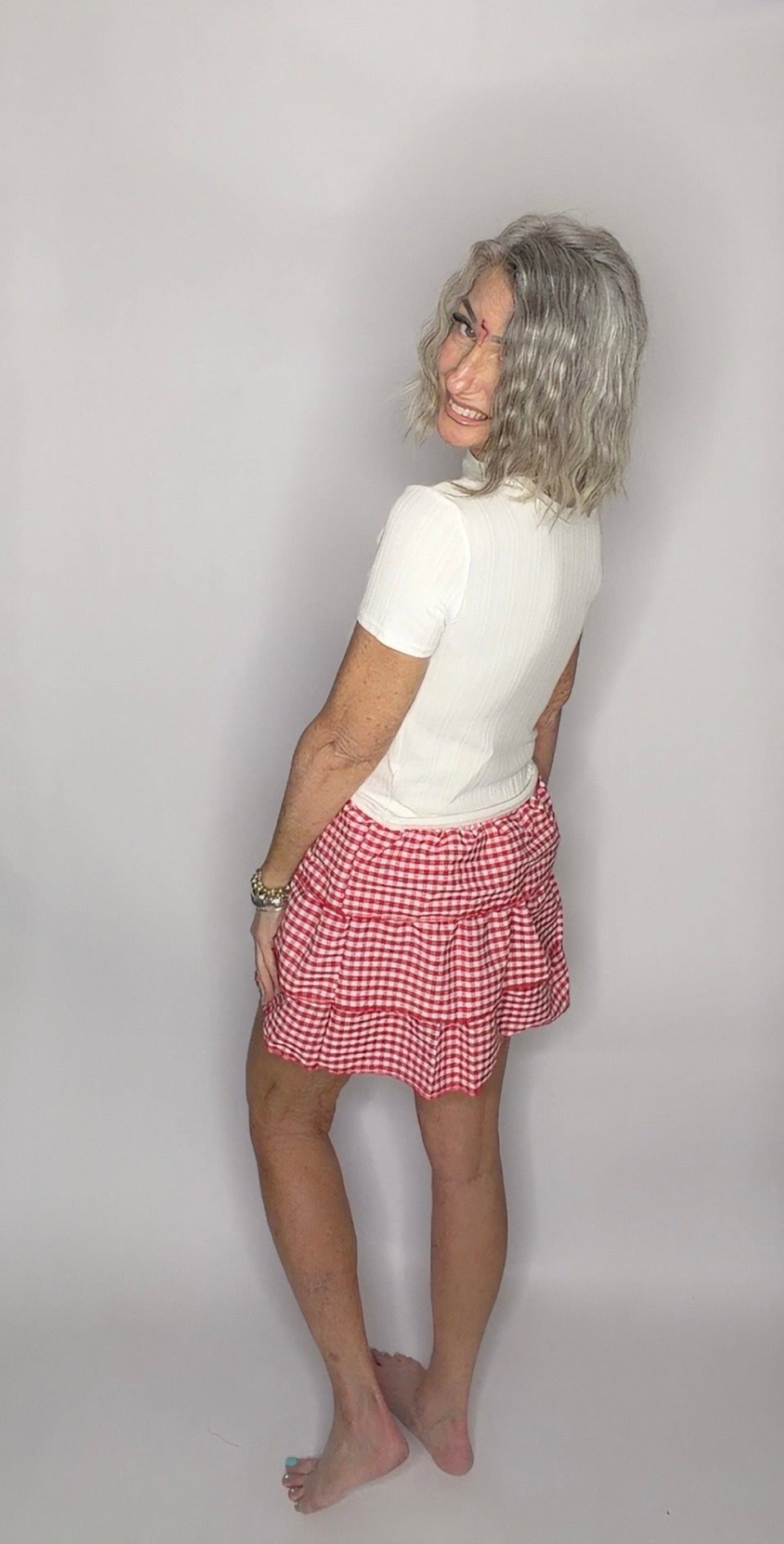 Red Gingham Ruffle Skort