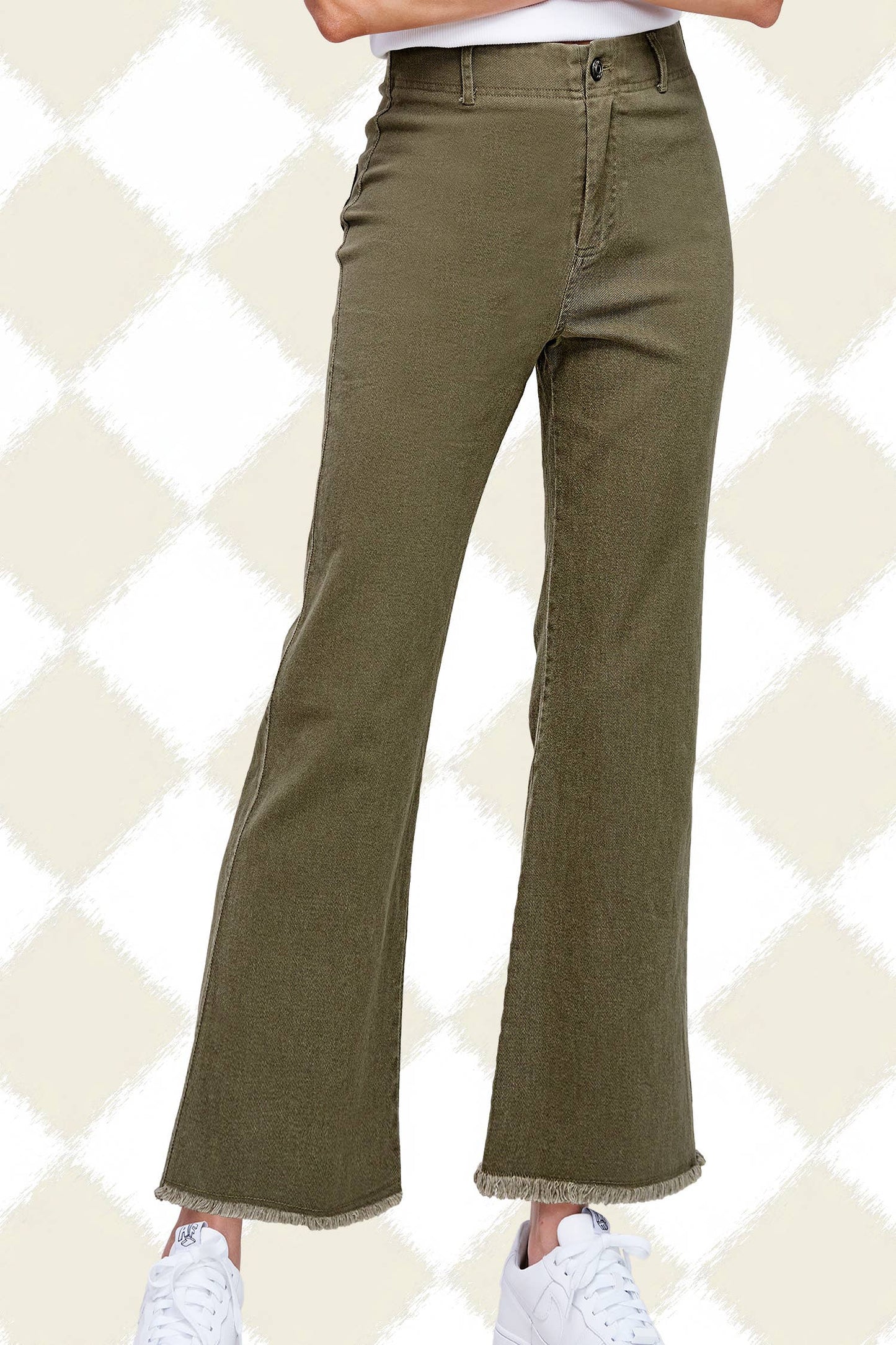 Soft Washed Stretchy High Waisted Flare Pants: Forest