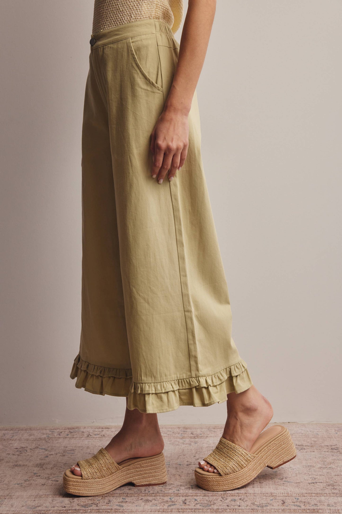 Ruffle Hem Wide-Leg Pants