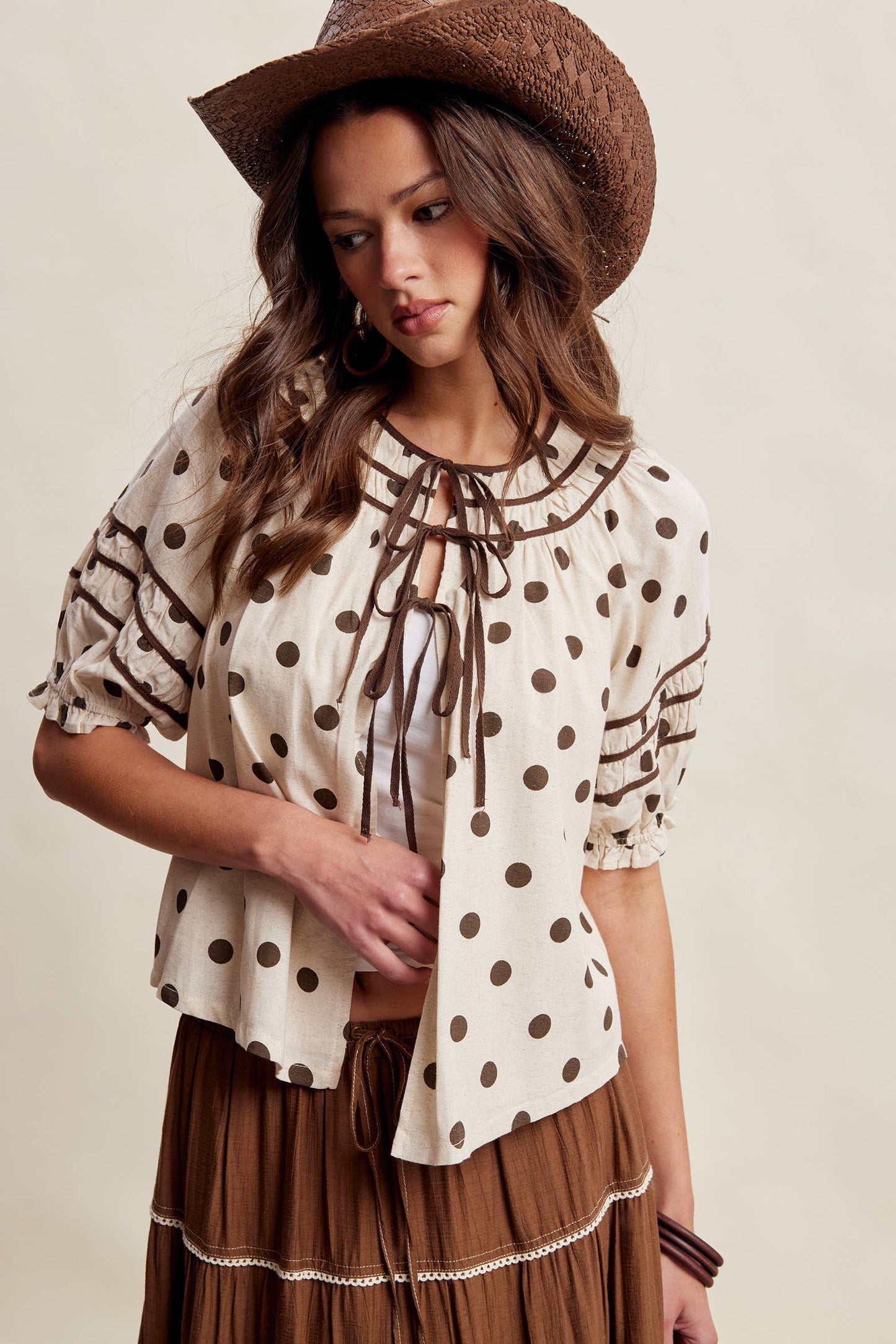 Polka Dot Ruffle Trim Blouse LT1456