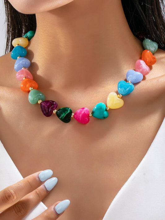 Multi-Color Resin Heart Bead Necklace | 80N93443