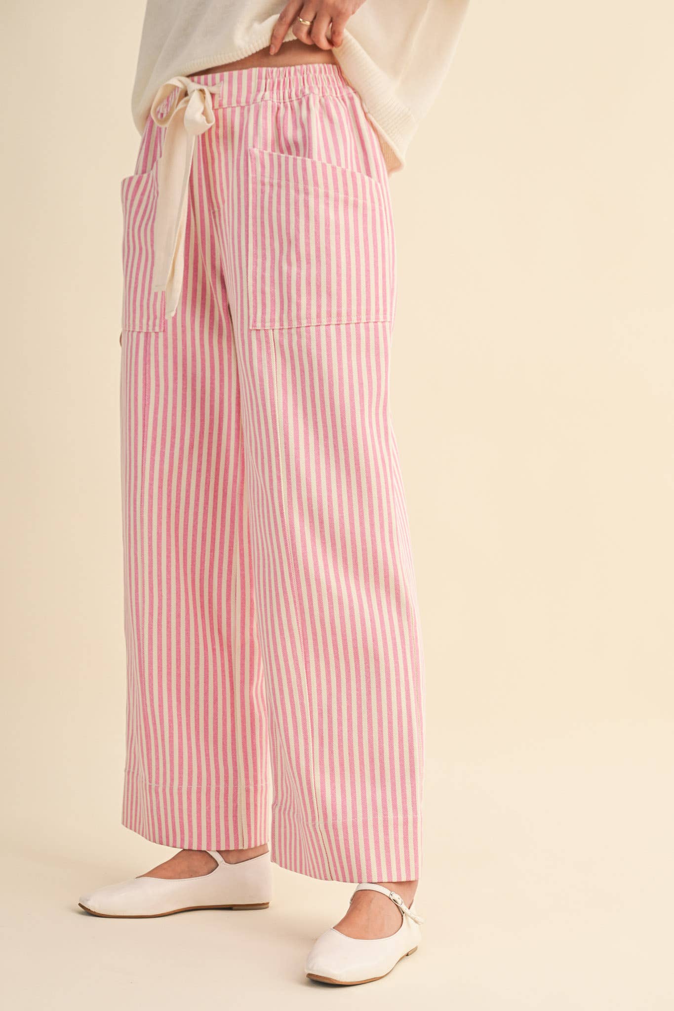 STRIPED WIDE LEG DRAWSTRING PANTS MP5090